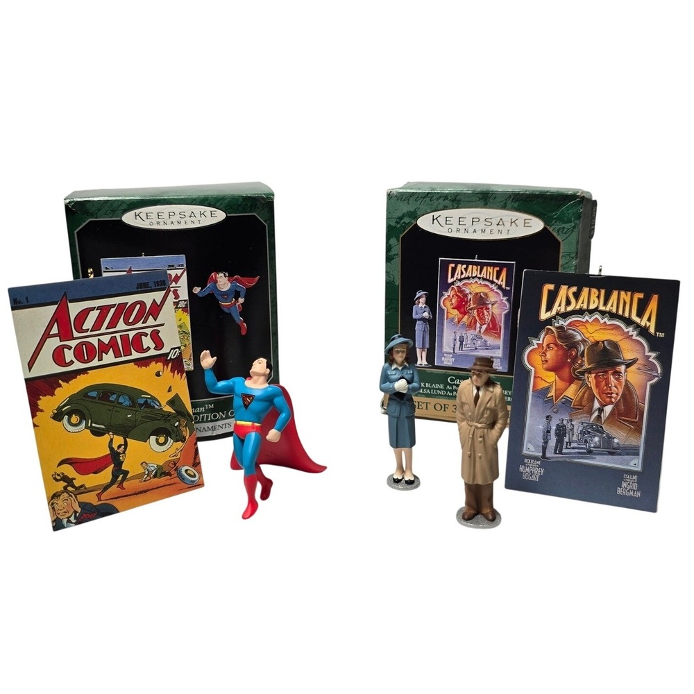 5 ORNAMENTS!  Superman & Casablanca Set of‎ 2 Set of 3 Bogart, Bergman